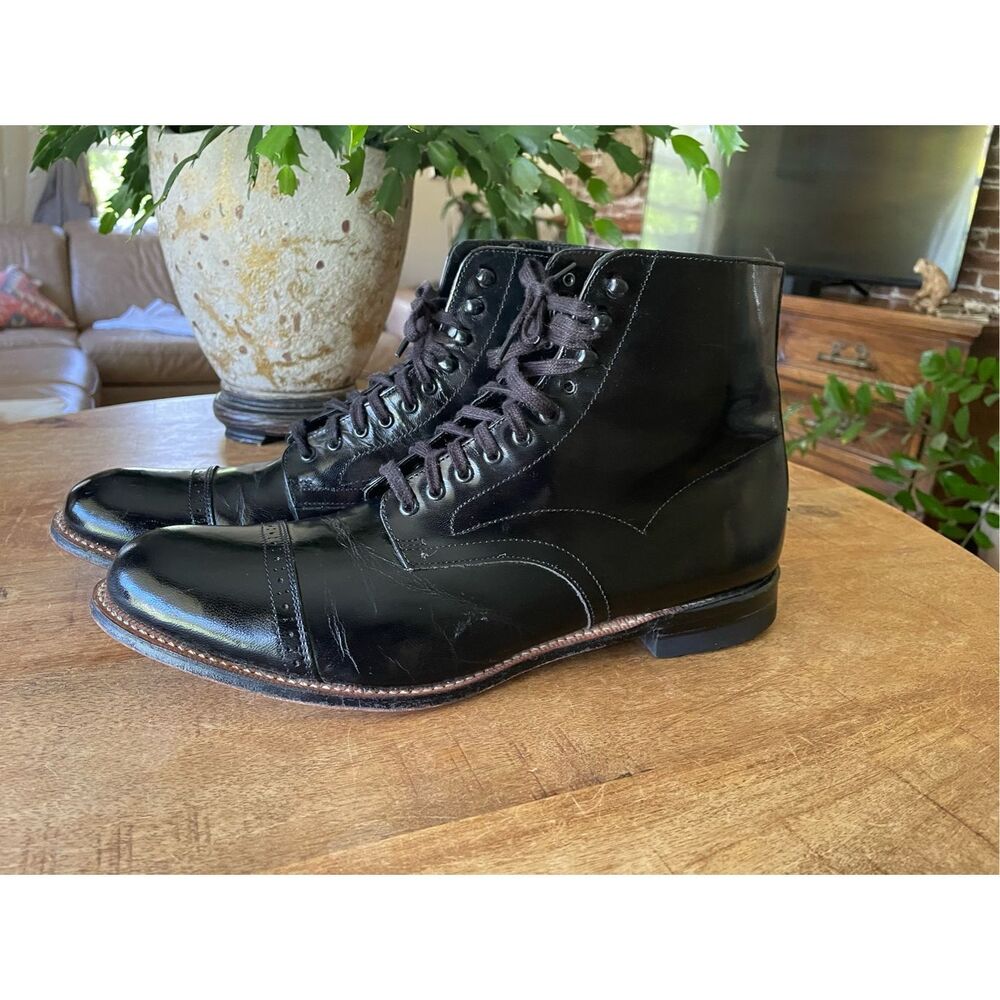 Vintage Stacy Adams "Old Man Comforts" Hightop Black Leather Cap Toe Shoes 10.5